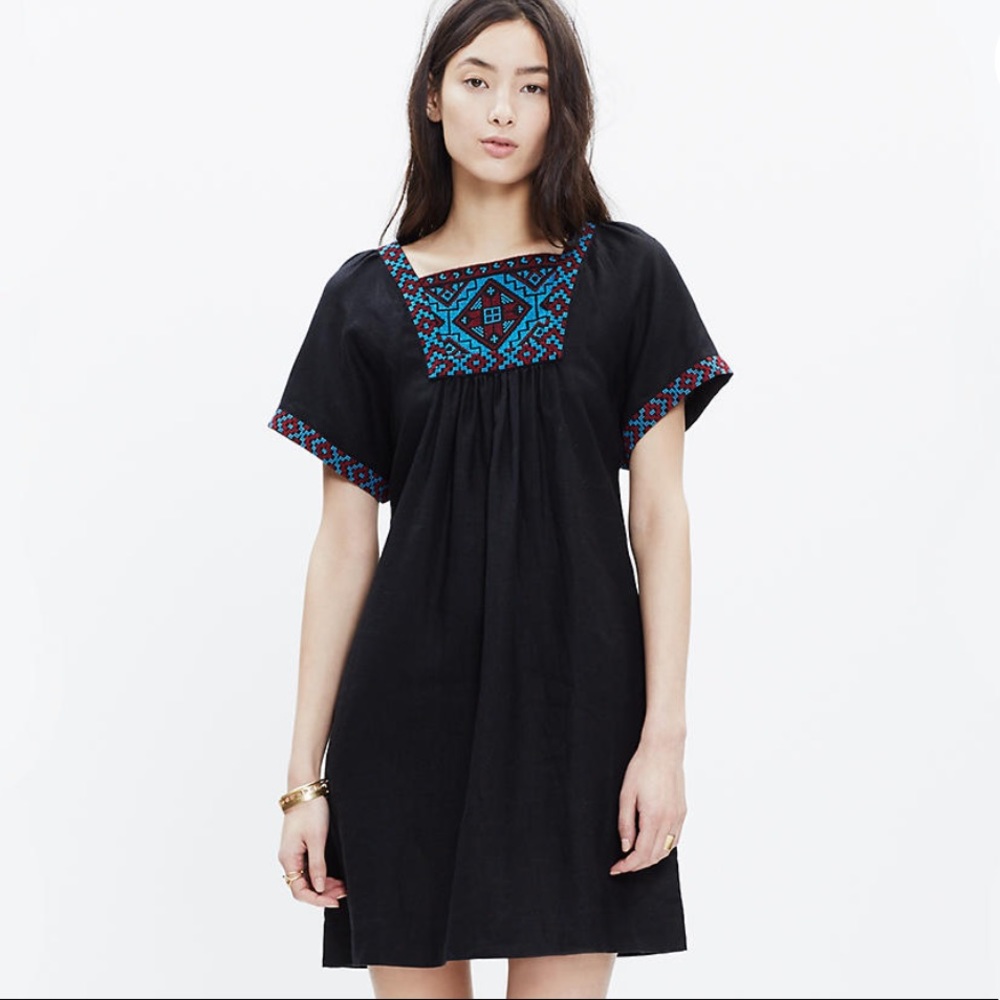 Madewell Embroidered Wander Dress Black XS